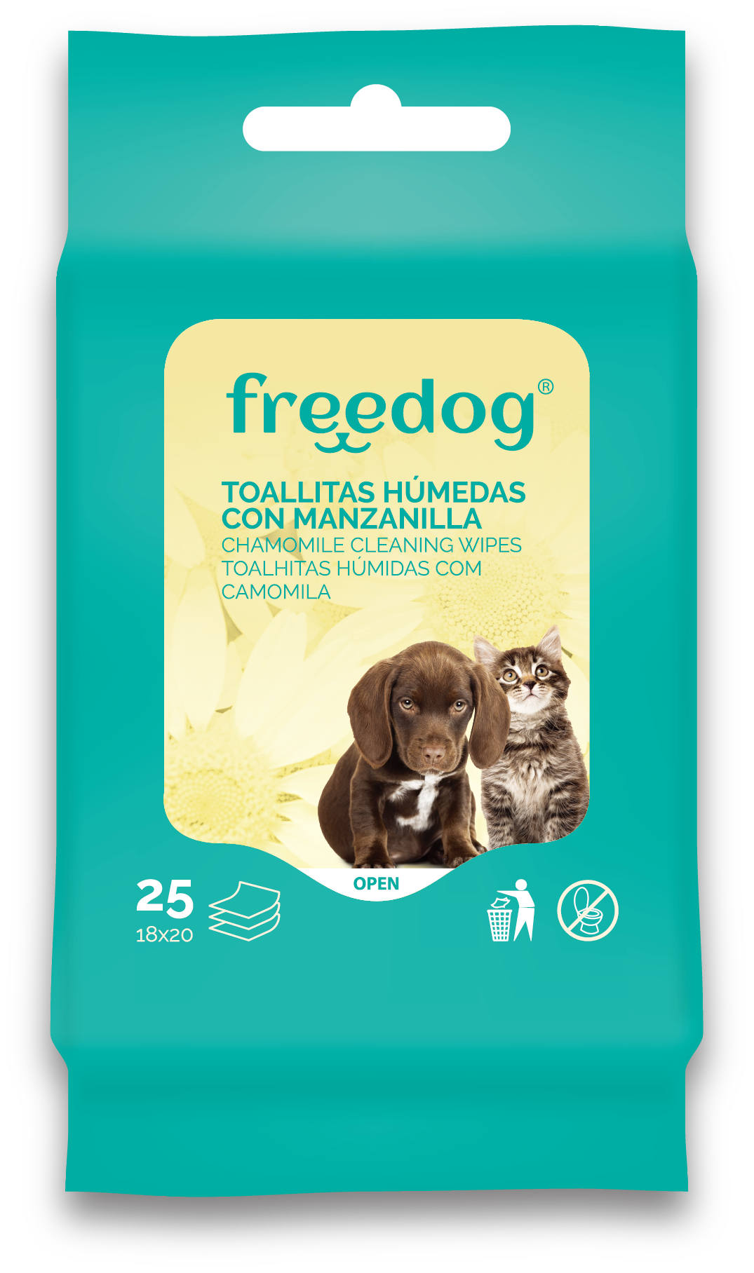 FREEDOG TOALLITAS HUMEDAS MANZANILLA POCKET 25 UD 18X20CM