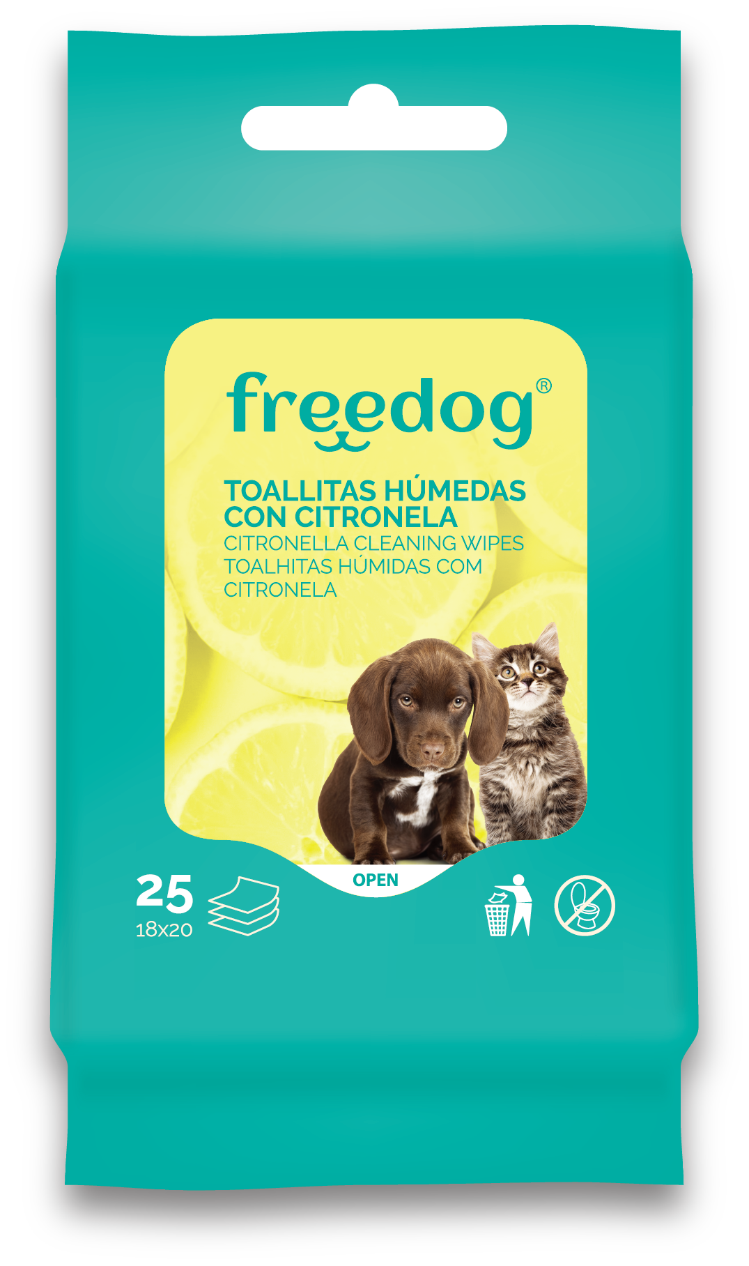 FREEDOG TOALLITAS HUMEDAS CITRONELA POCKET 25 UD 18X20CM