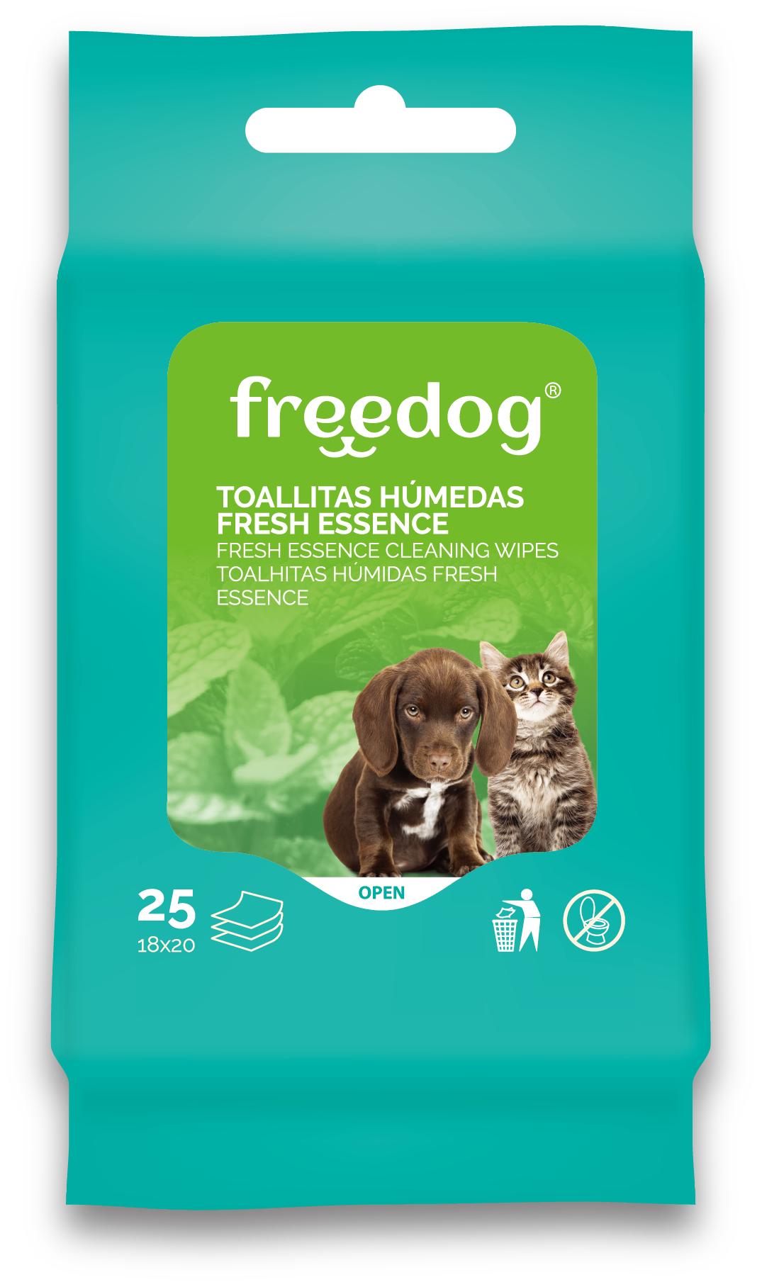 FREEDOG TOALLITAS HUMEDAS FRESH (ALOE ) POCKET 25 UD 18X20CM