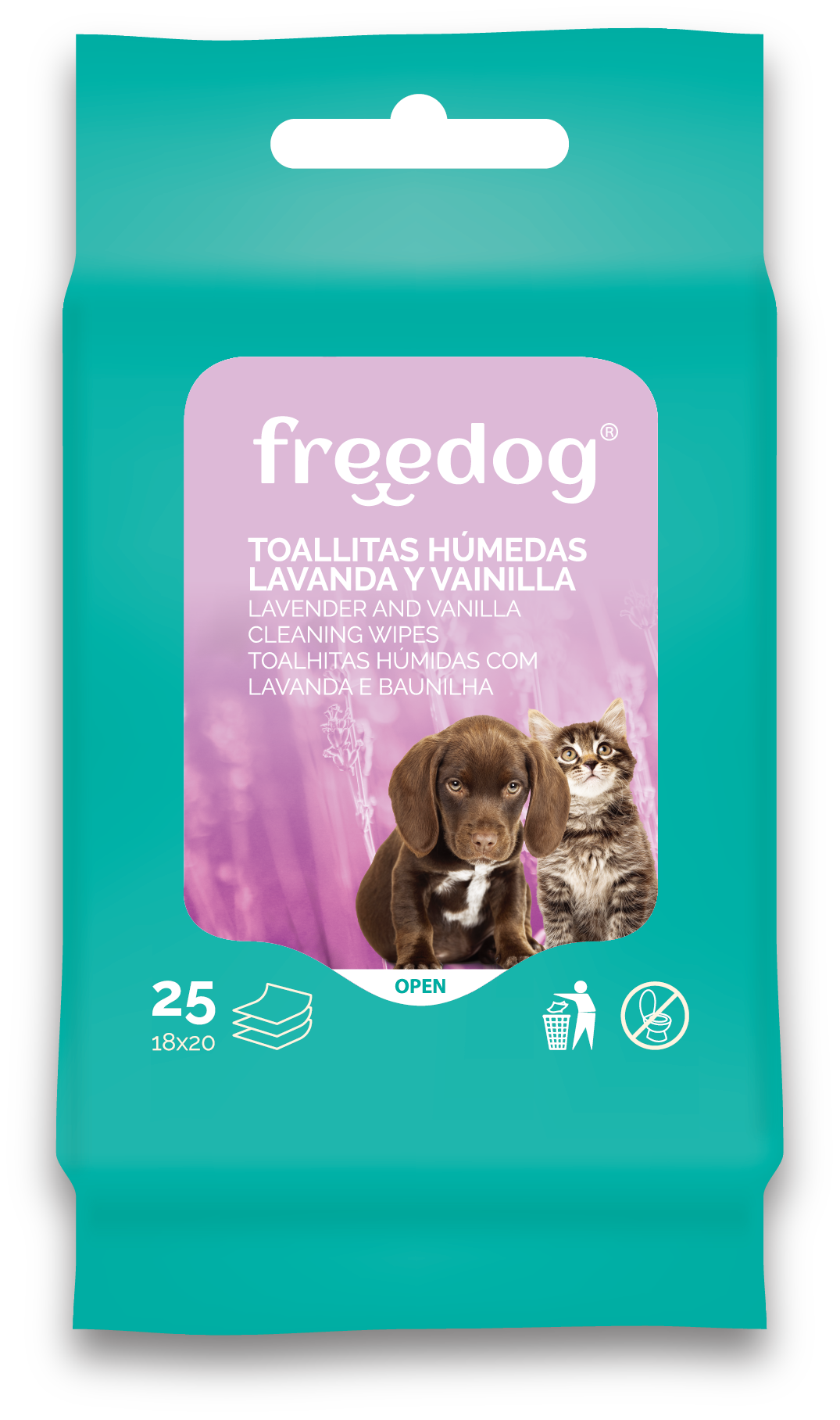 FREEDOG TOALLITAS HUMEDAS LAV/VAIN POCKET 25 UD 18X20CM