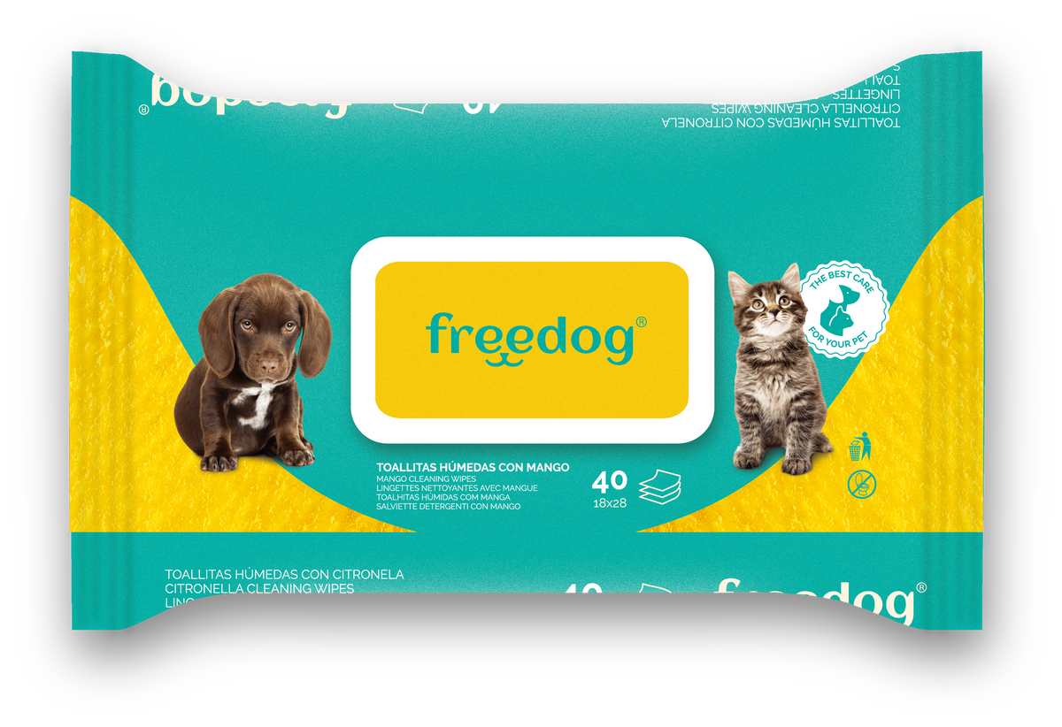 FREEDOG TOALLITAS HUMEDAS MANGO GRANDE 40 UNIDADES 28 X 18CM