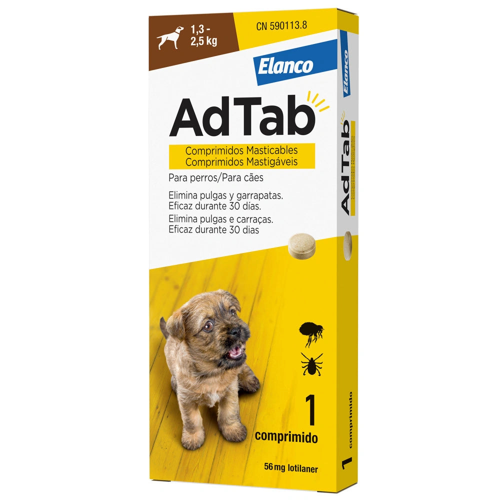 ADTAB 3 COMPRIMIDOS MASTICABLES ANTIPARASITARIOS PERRO 1,3-2,5 KG