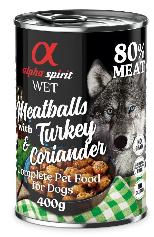 Alpha Spirit Perro Albondigas Pavo Cilantro 6X400Gr
