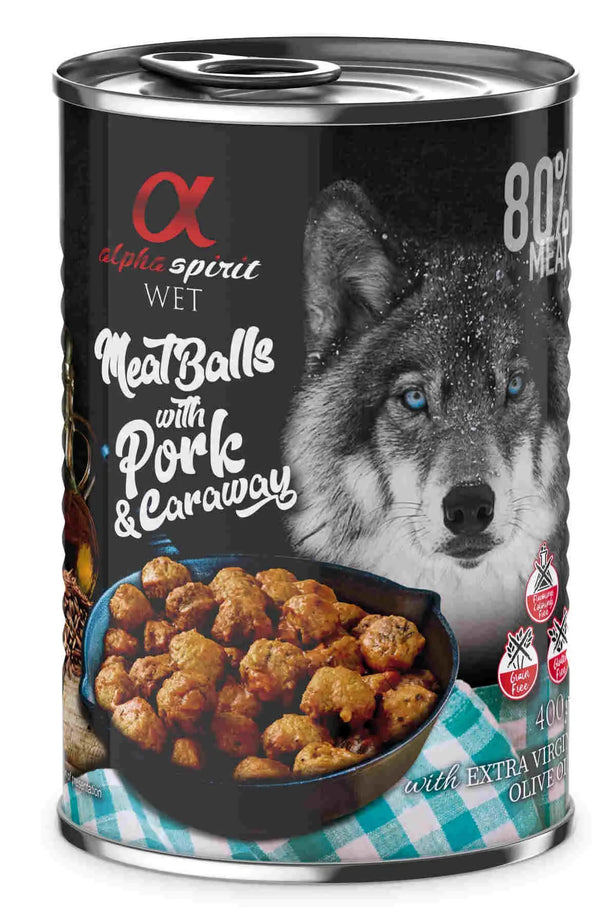 Alpha Spirit Perro Albondigas Cerdo Alcaravea Caja 6X400Gr