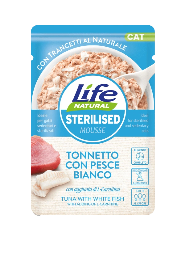 Life Natural Gatos Esterilizados Atún Esterilizado Con Pescado Blanco Sobre 70Gr