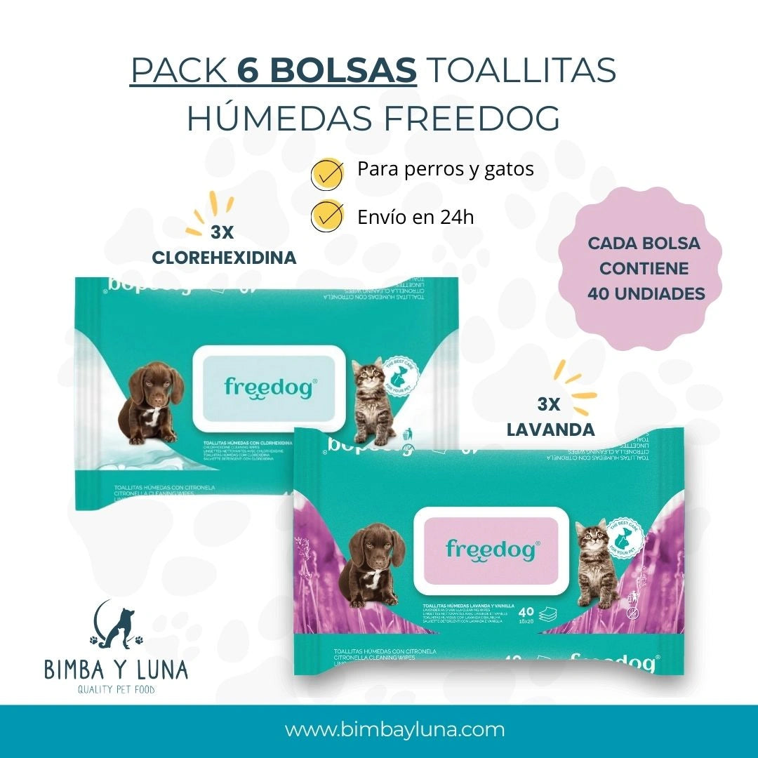 FREEDOG TOALLITAS PACK 3X40UDS CLORHEXIDINA 3X40UDS LAVANDA VAINILLA