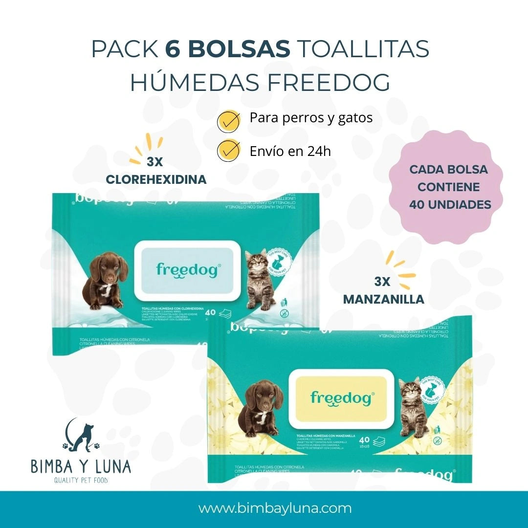 FREEDOG TOALLITAS PACK 3X40UDS CLORHEXIDINA 3X40UDS MANZANILLA