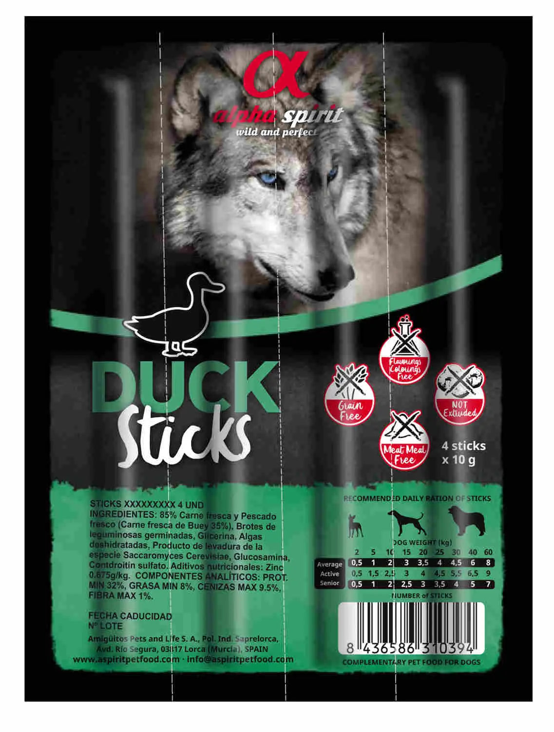ALPHA SPIRIT CANINE BARRITAS PATO 16X4UDS