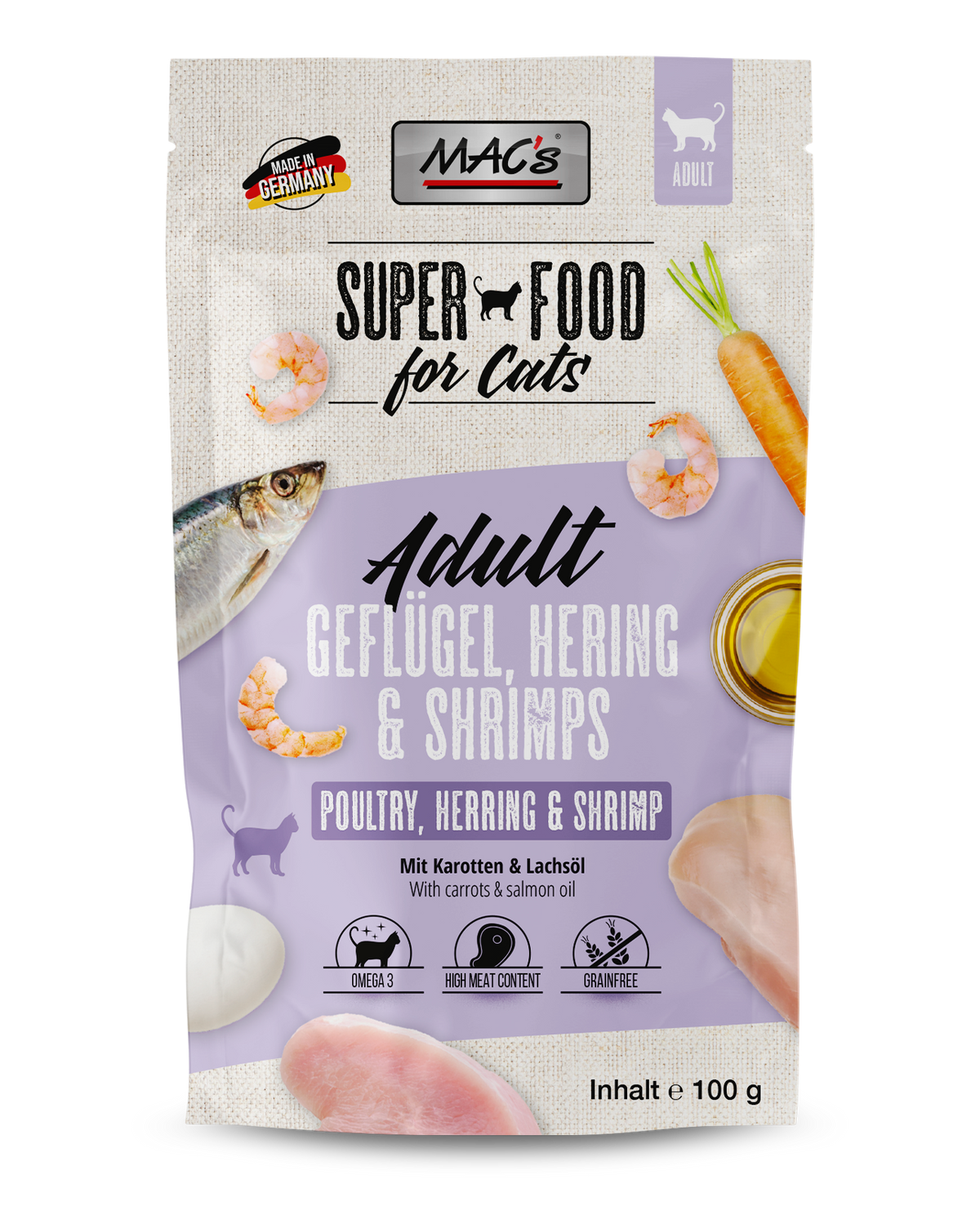 MAC’s Cat Pouch Aves, arenque y gambas 100g