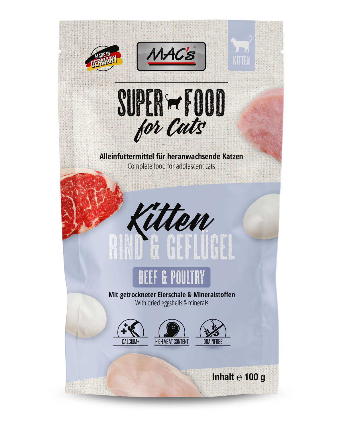 MAC’s Cat Pouch Kitten Ternera y aves 100g