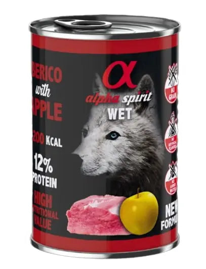 ALPHA SPIRIT CANINE CERDO C/MANZANA AMAR. LATA 6X400GR