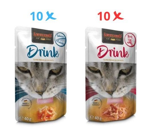 Leonardo Gato Drink 20X40Gr Pack 10 Ternera 10 Salmón