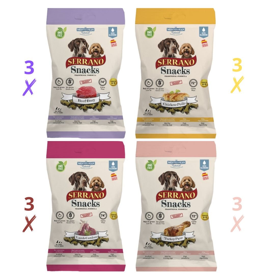 Mediterranean Natural Serrano Snacks Perro 12x100Gr Mezcla Carnívoro