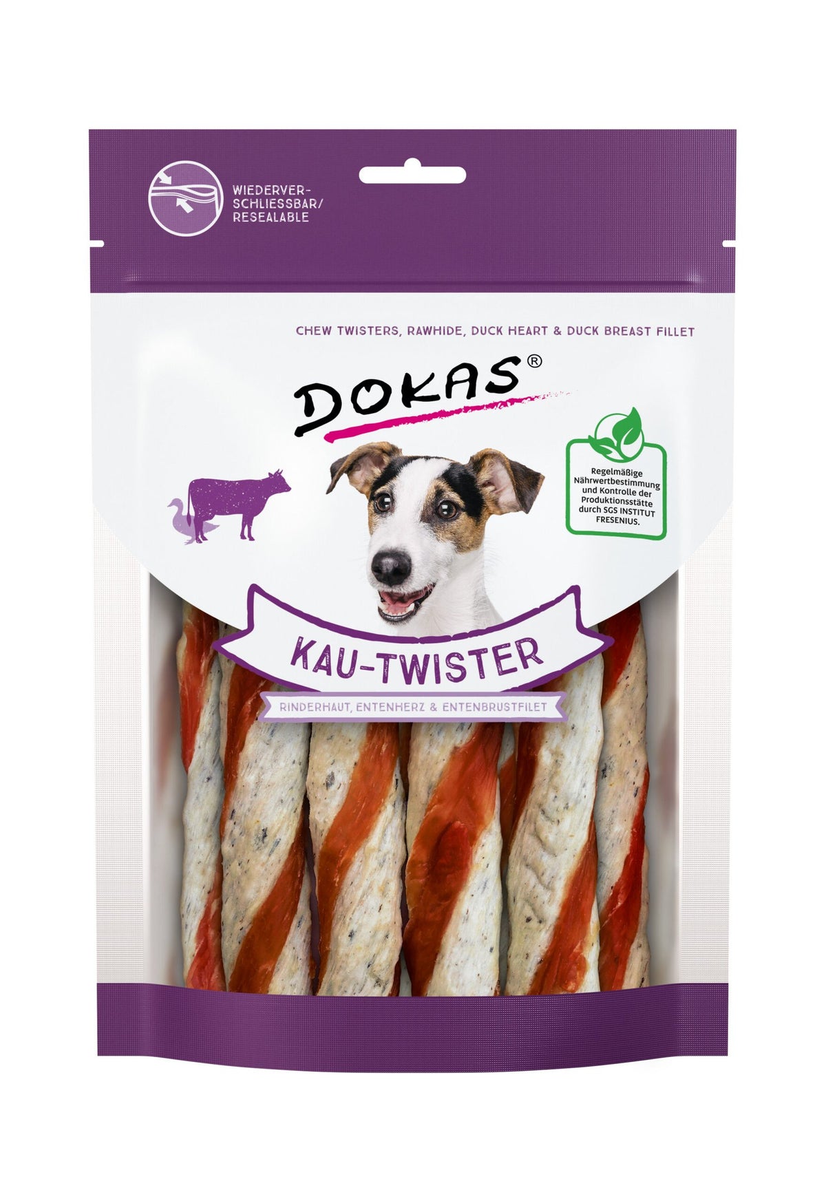 DOKAS Twister de piel de vaca,corazón pato y pechuga de pato 9×200 gr
