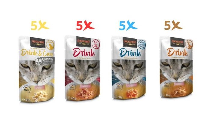 Leonardo Gato Drink 20x40Gr Pack 5 Pato 5 Pollo Urinary Care 5 Salmón 5 Ternera