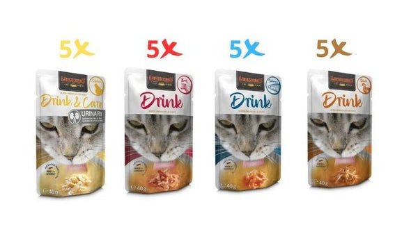 Leonardo Gato Drink 20X40Gr Pack 5 Pato 5 Pollo Urinario Care 5 Salmón 5 Ternera
