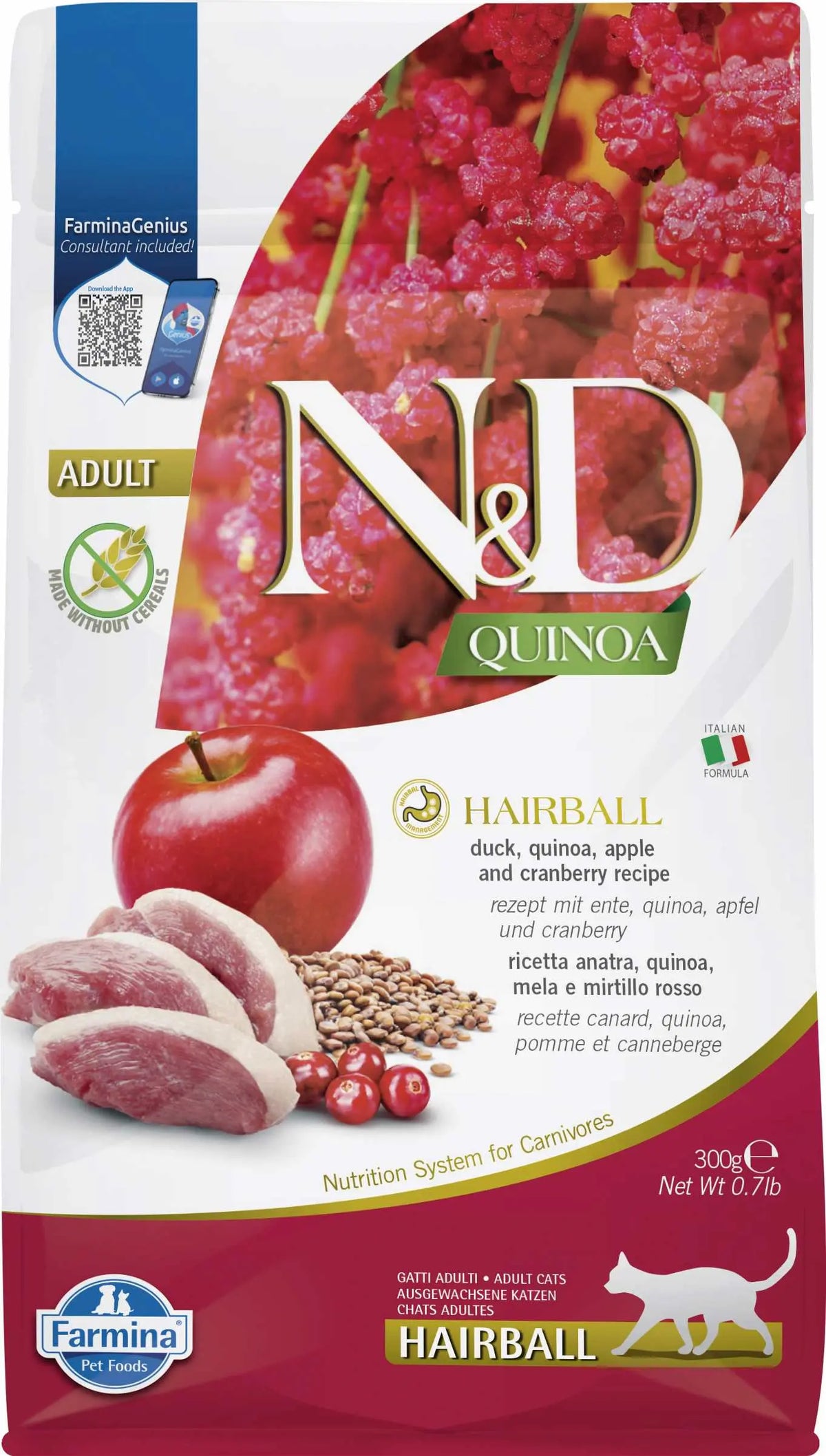 FARMINA ND GATO QUINOA HAIRBALL PATO 300GR