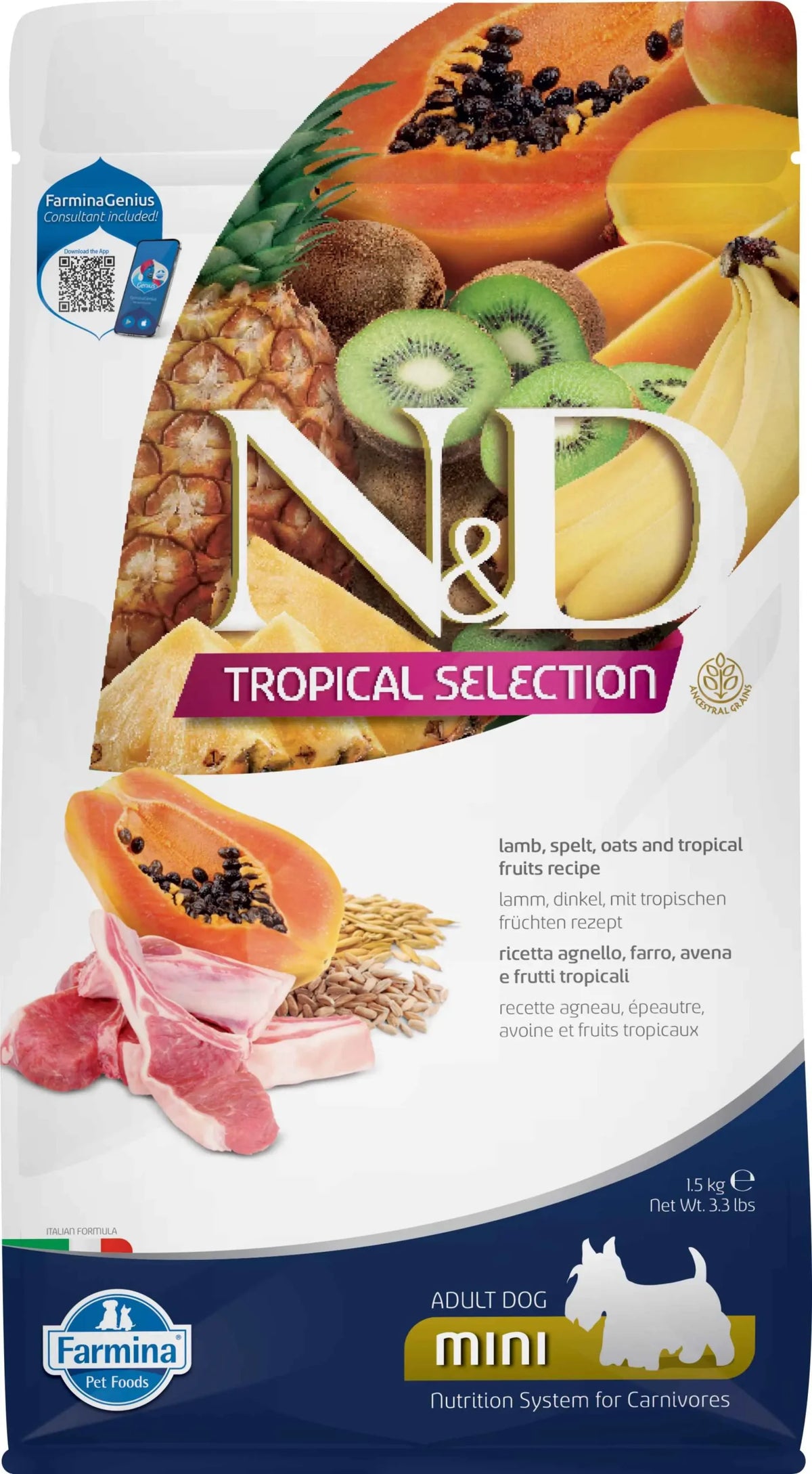 FARMINA ND PIENSO PERRO TROPICAL SELECTION MINI CORDERO 1,5KG