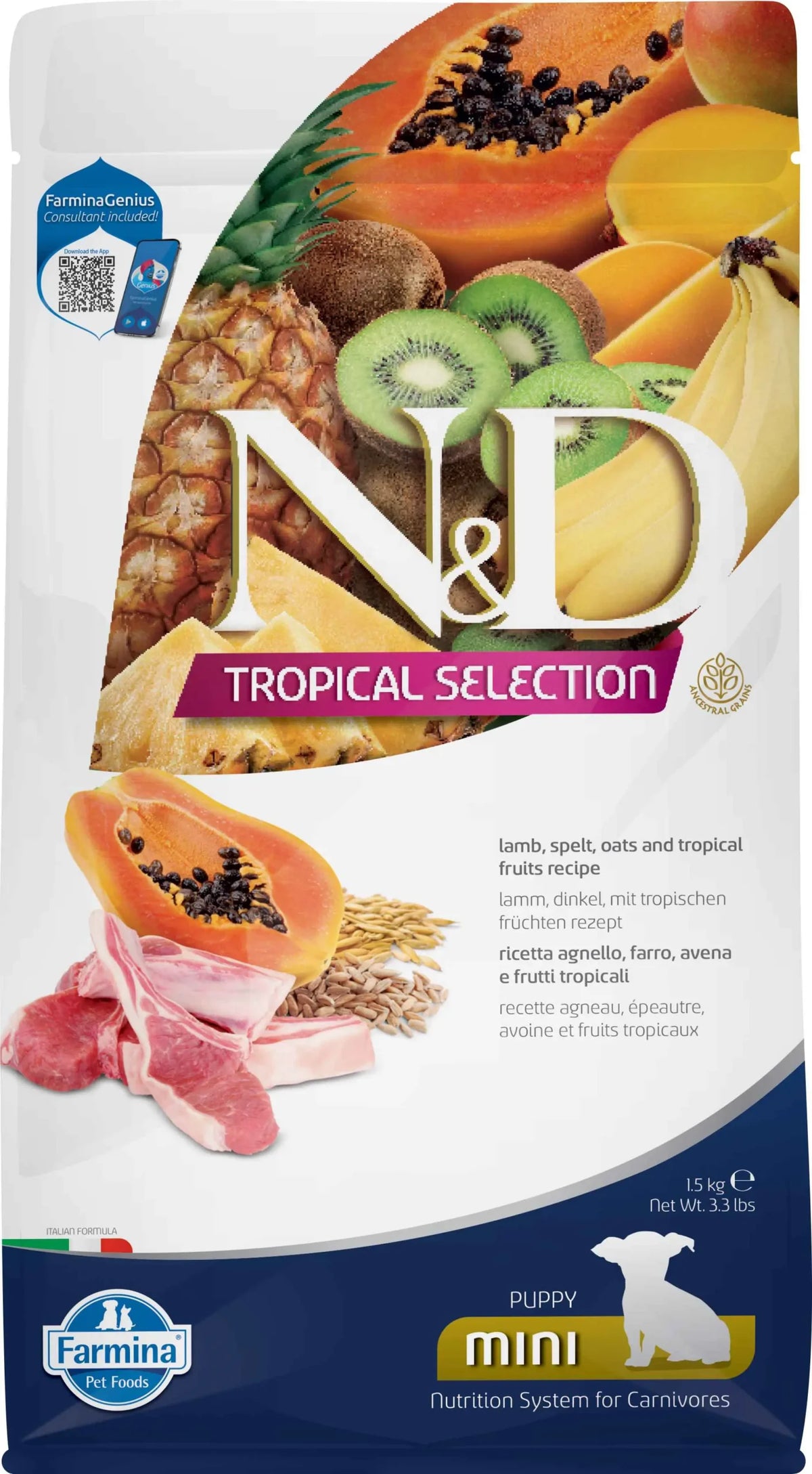 FARMINA ND PERRO PUPPY TROPICAL SELECTION MINI CORDERO 1,5KG