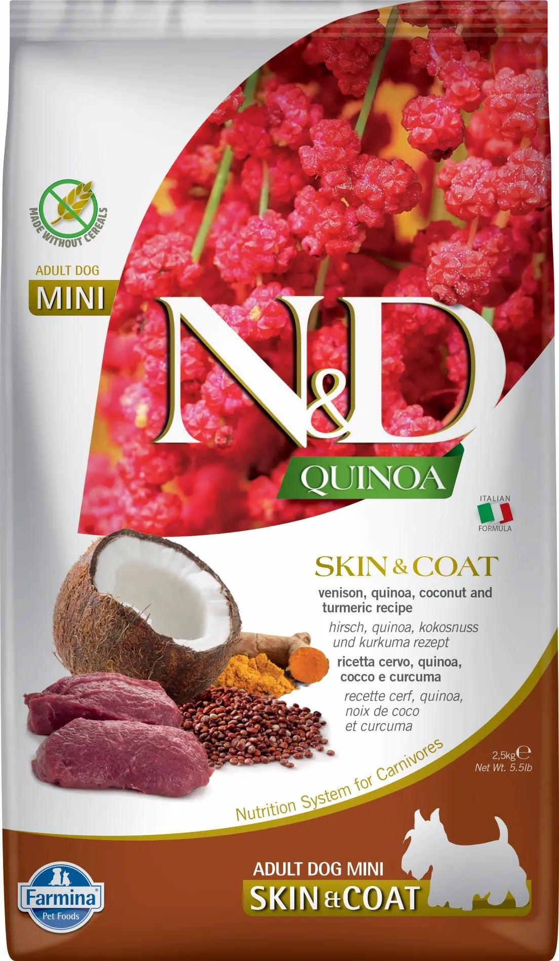 FARMINA ND PERRO QUINOA SKIN COAT VENADO MINI 2,5KG