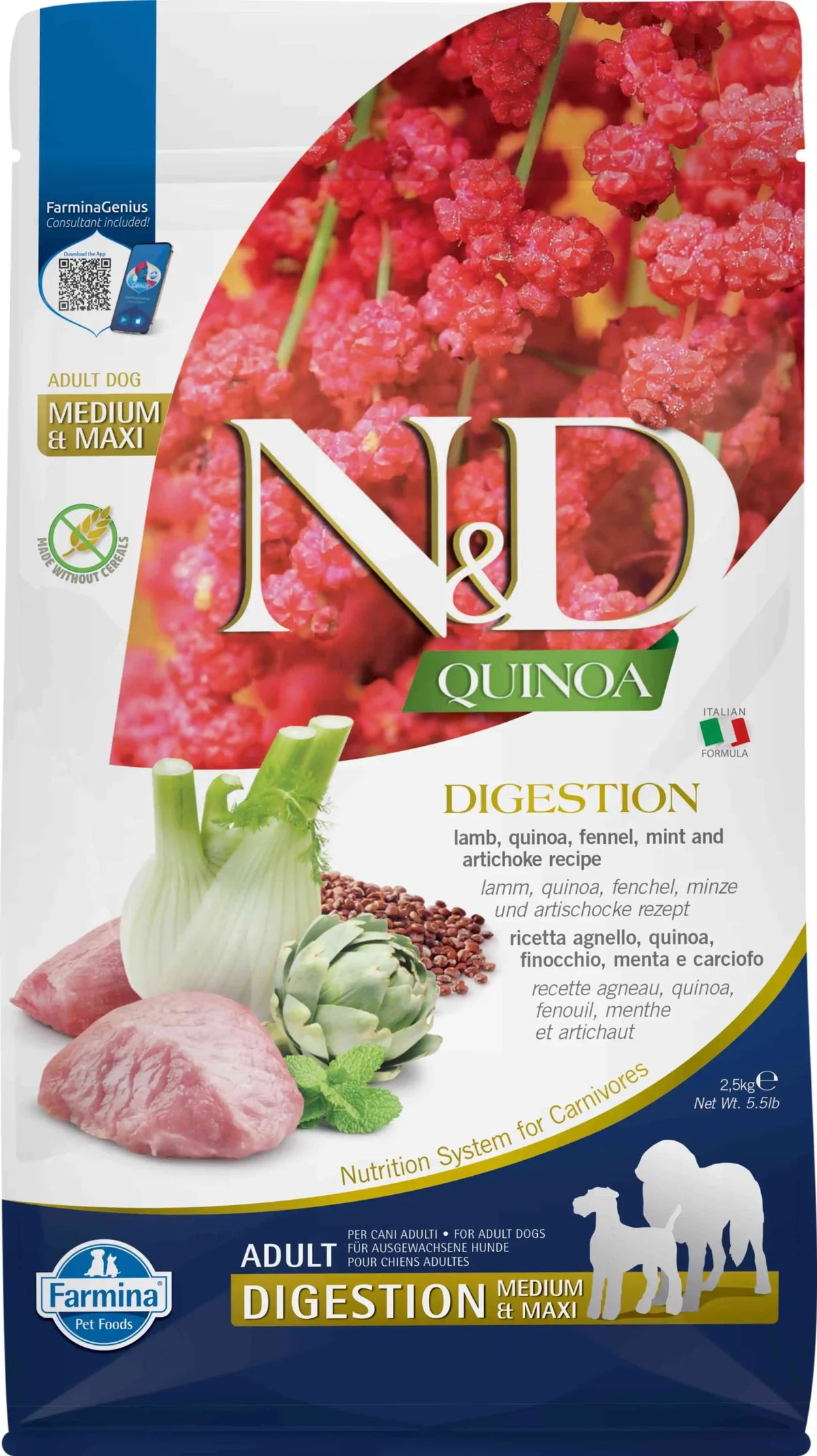 FARMINA ND PERRO QUINOA DIGESTION CORDERO MED MAXI 2,5KG