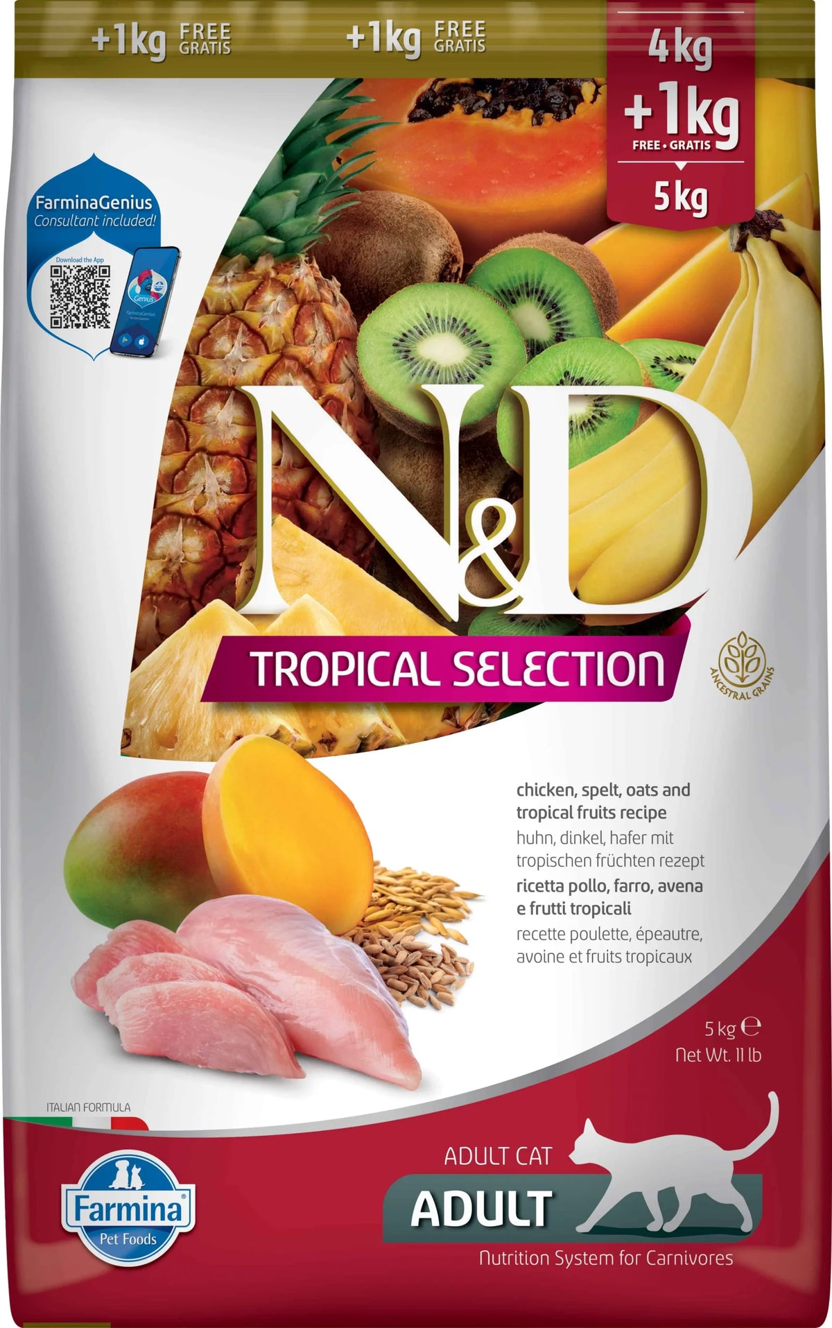 FARMINA ND GATO TROPICAL SELECTION POLLO 4+1KG