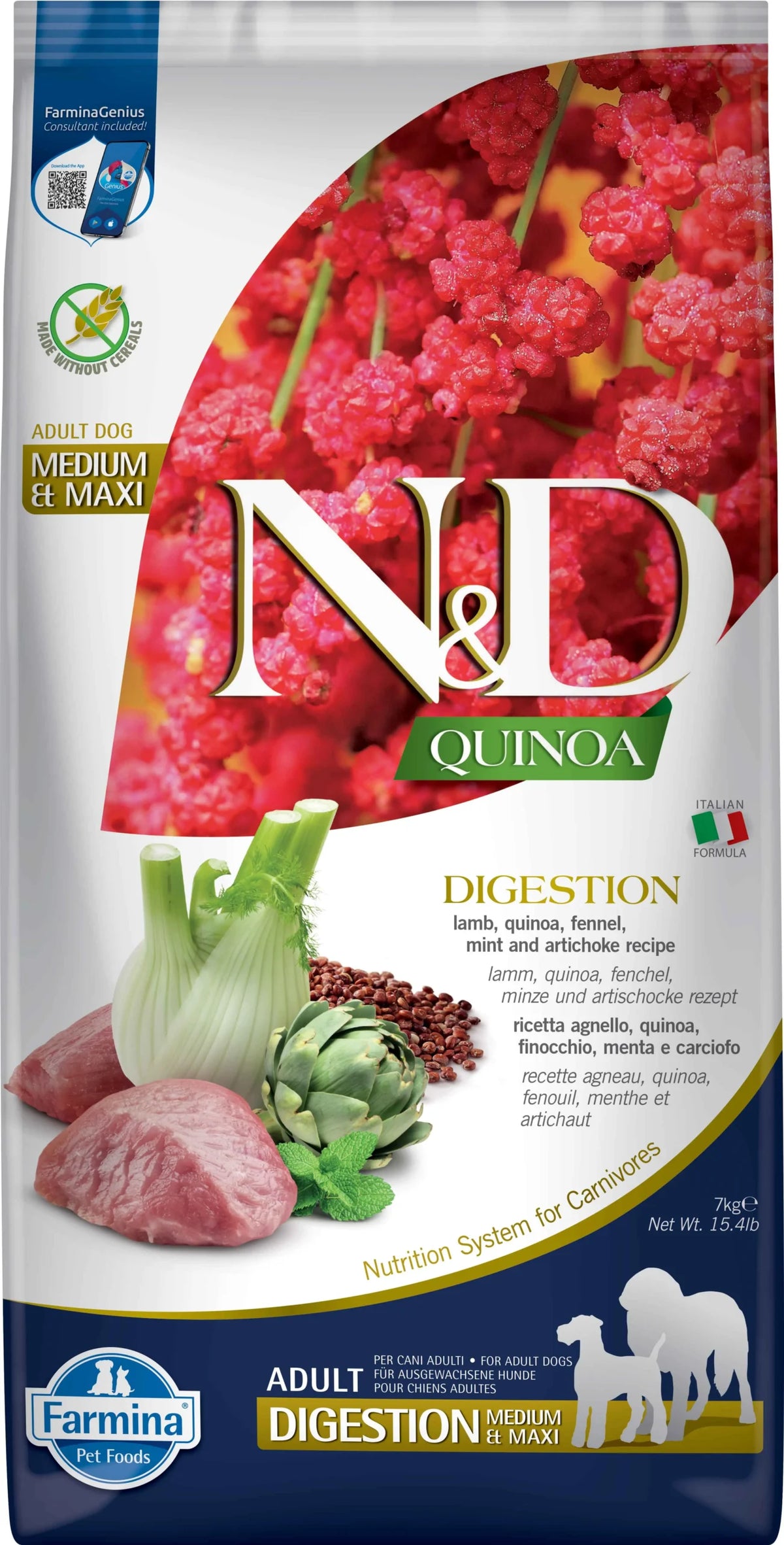 FARMINA ND PERRO QUINOA DIGESTION CORDERO MED/MAXI 7KG