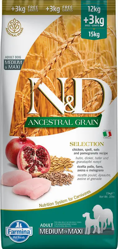 FARMINA ND PERRO SELECTION ANCESTRAL MED MAXI POLLO 12+3KG
