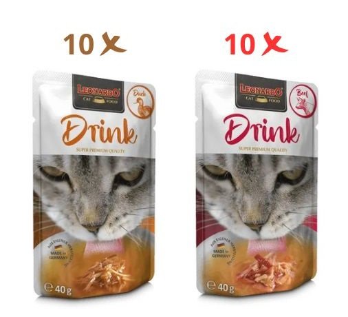 Leonardo Gato Drink 20x40Gr Pack 10 Pato 10 Ternera
