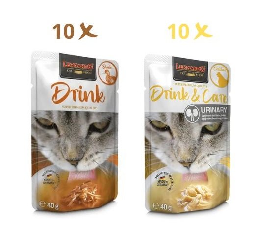 Leonardo Gato Drink 20X40Gr Pack 10 Pato 10 Pollo Urinario Care