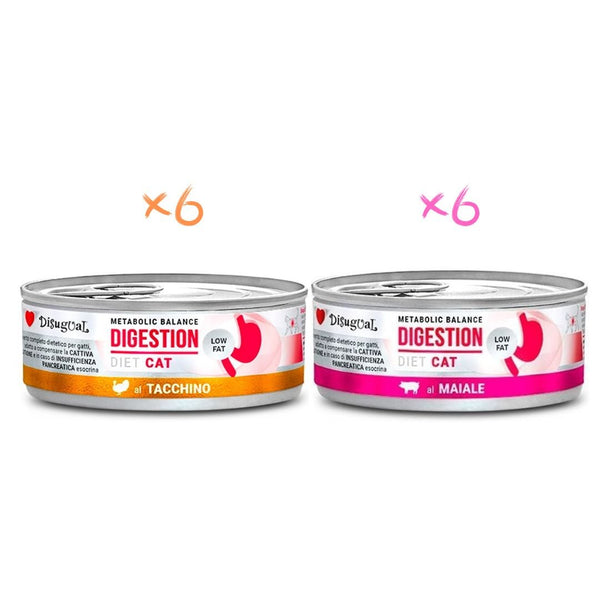 Disugual Digestión Low Fat Gato Pack 12X85Gr Varios Sabores: Cerdo Y Pavo
