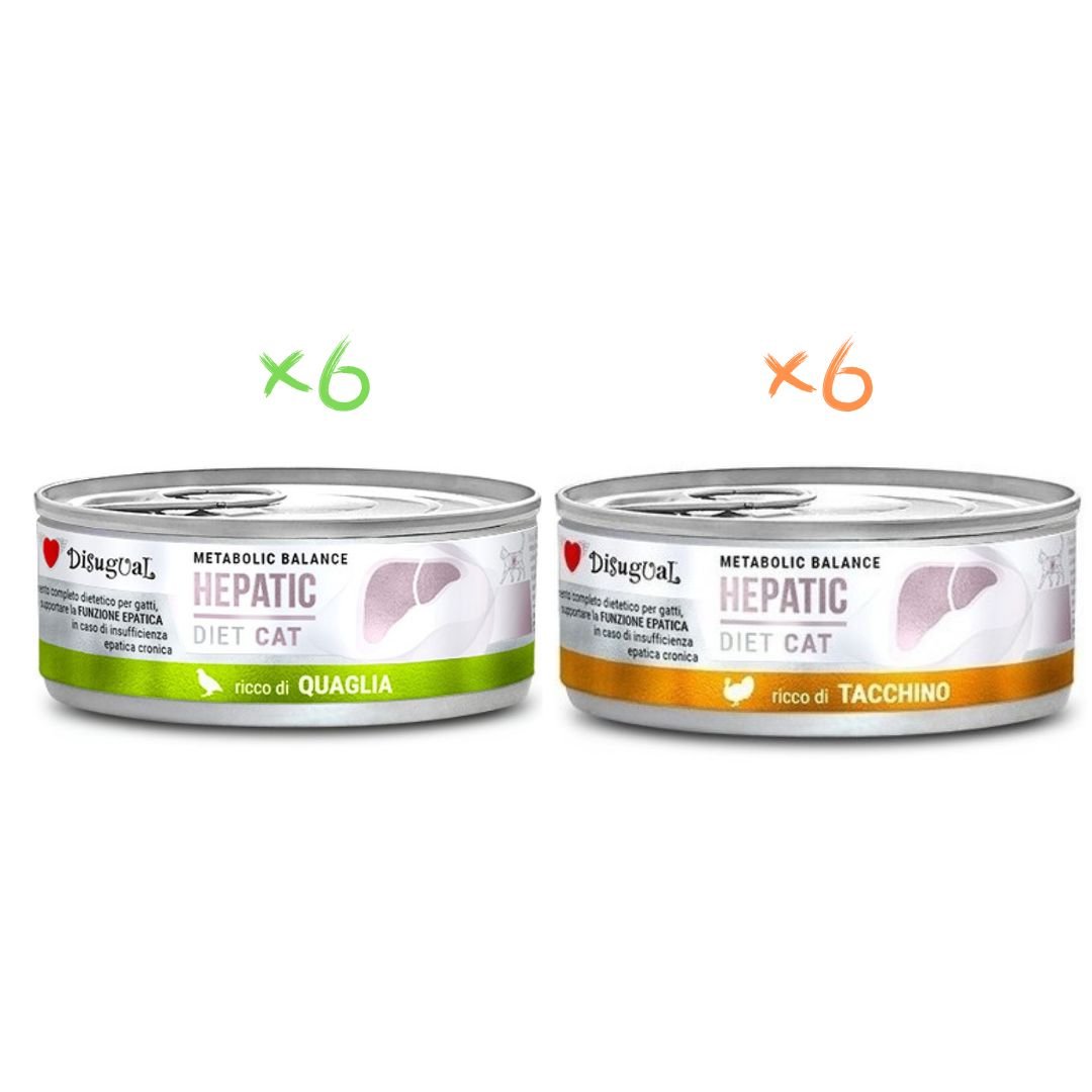 Disugual Hepático Gato Pack 12x85Gr Varios Sabores: Pavo y Codorniz