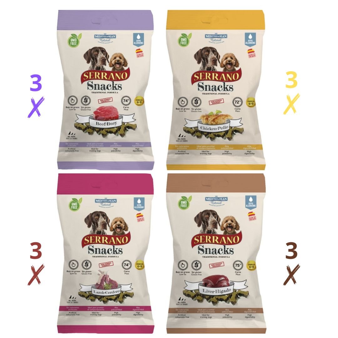 Mediterranean Natural Serrano Snacks Perro 12x100Gr Mezcla Pura Proteína