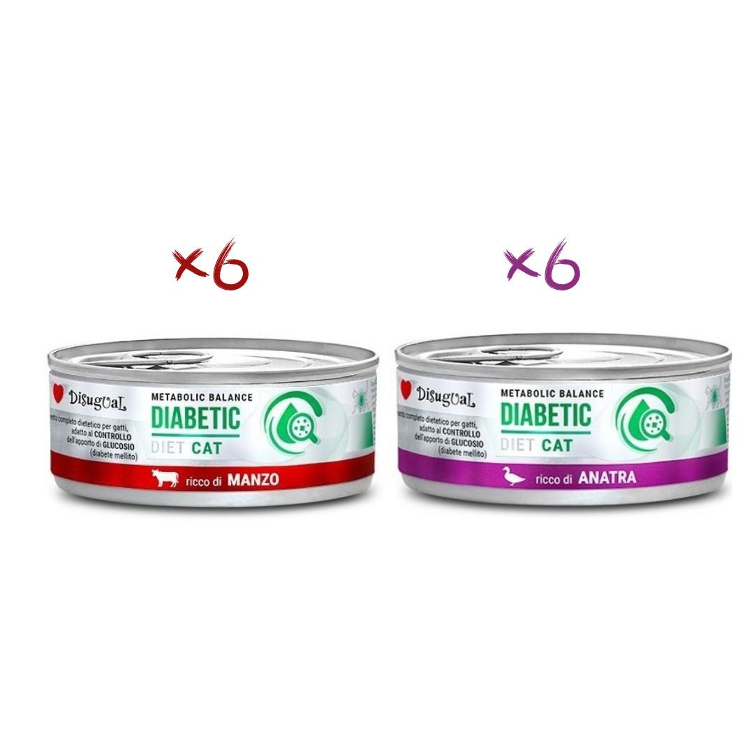 Disugual Diabético Gato Pack 12x85Gr Varios Sabores: Pato y Ternera