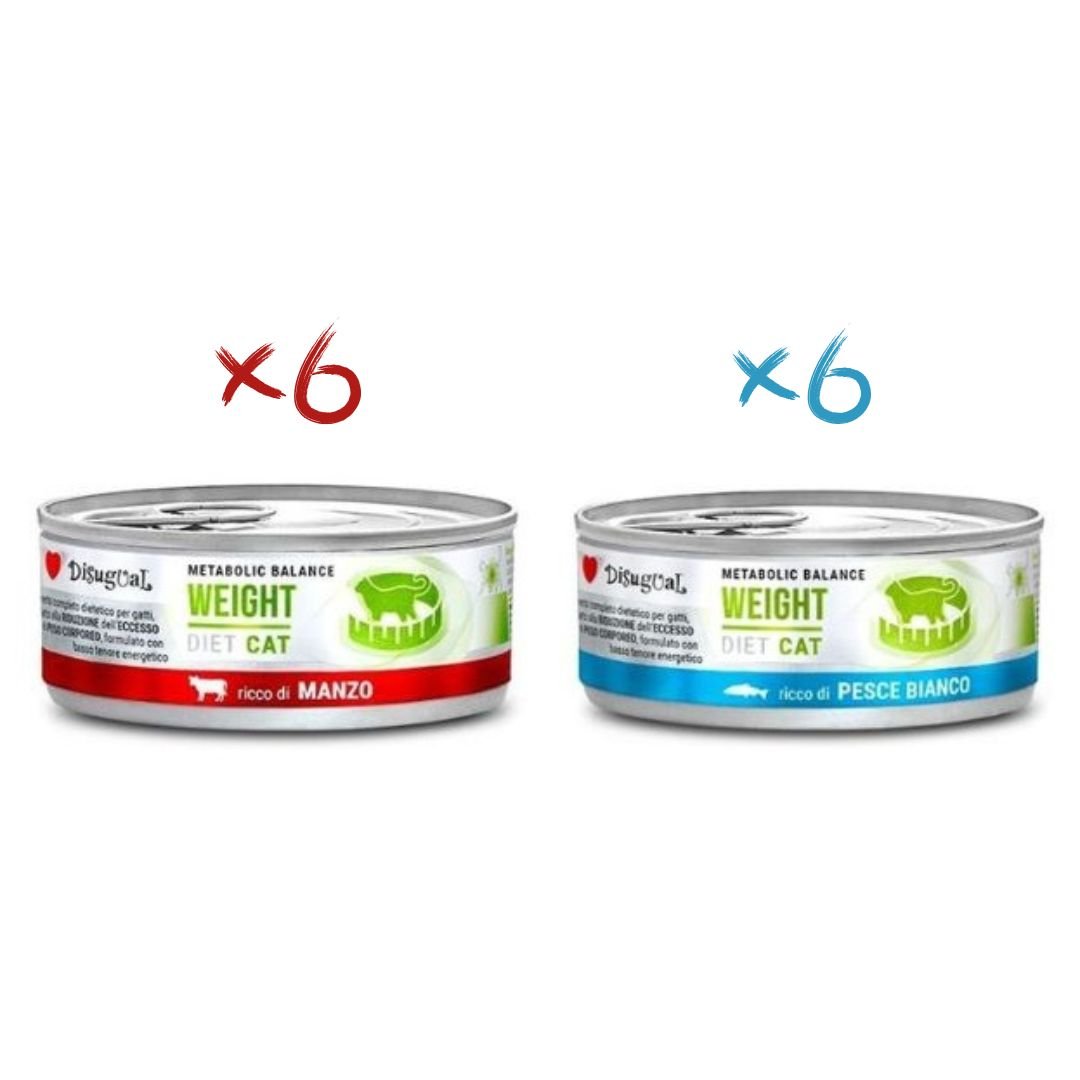 Disugual Weight Gato Pack 12x85Gr Varios Sabores: Ternera y Pescado Blanco