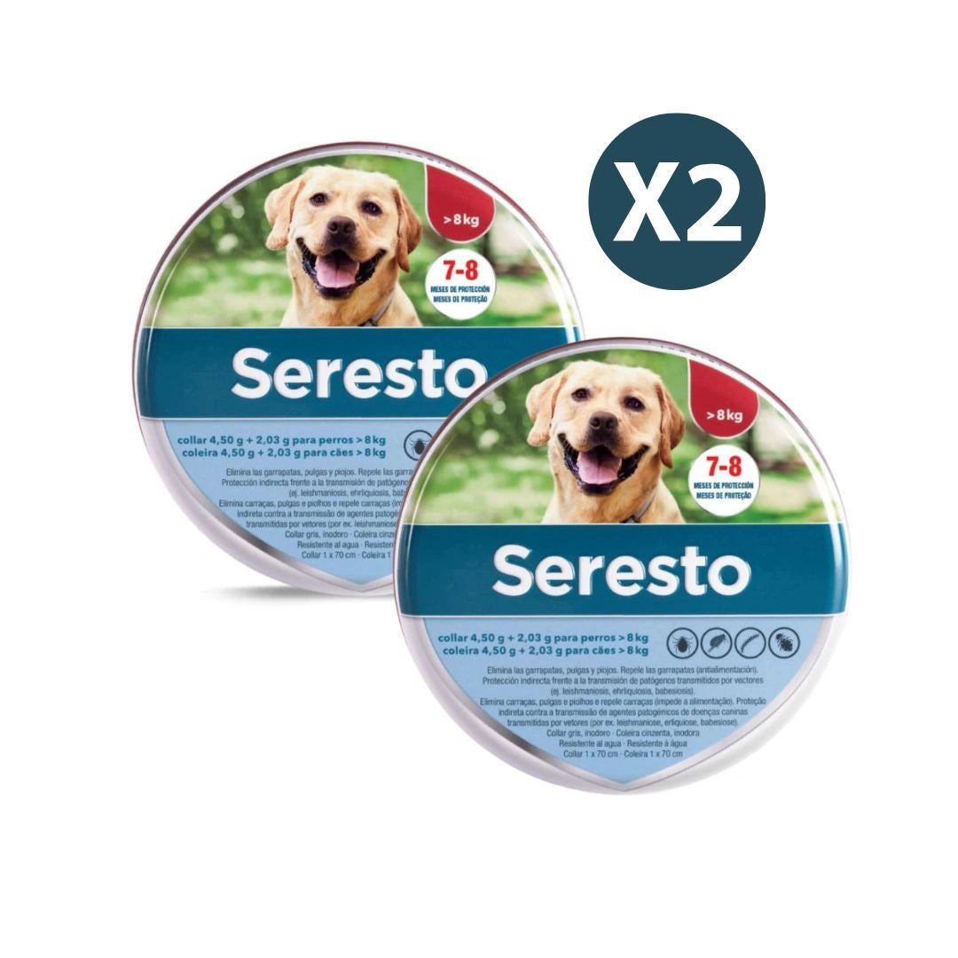 2x Seresto Collar antiparasitario Perros 70cm +8kg Pack 2ud