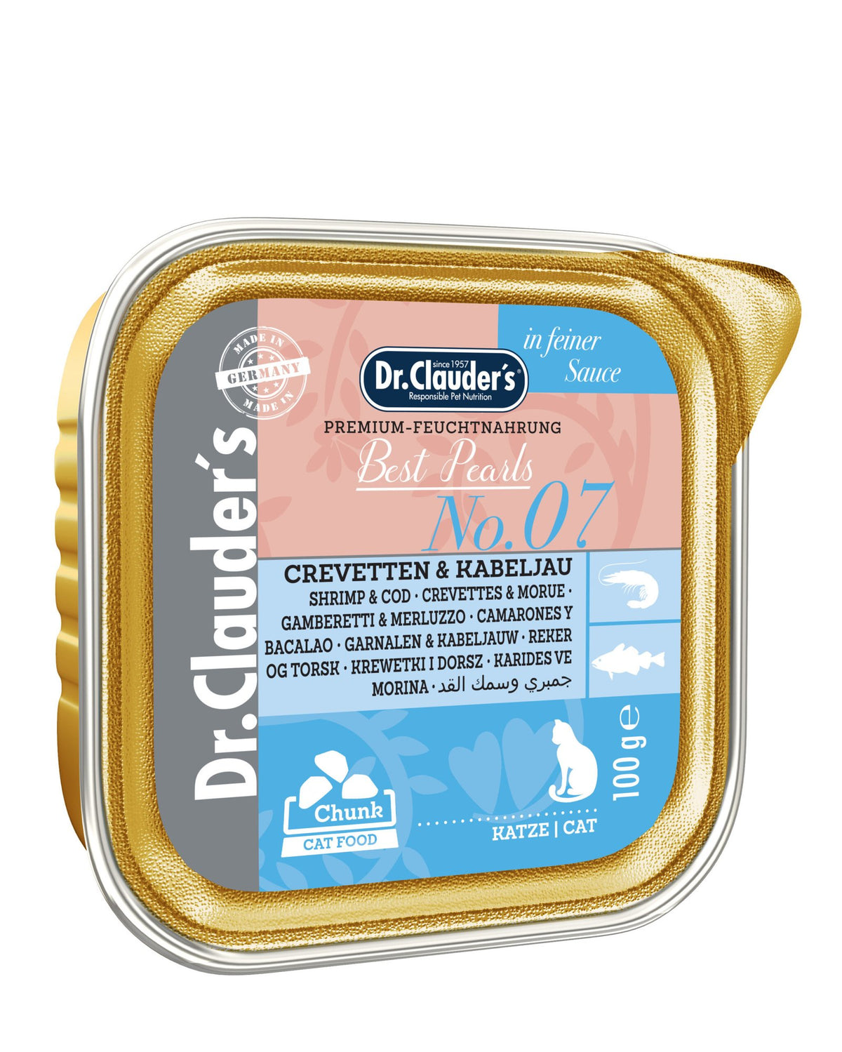 Dr.Clauder’s Húmedo Best Pearls En Salsa Camarones Y Bacalao 32x100Gr Gato
