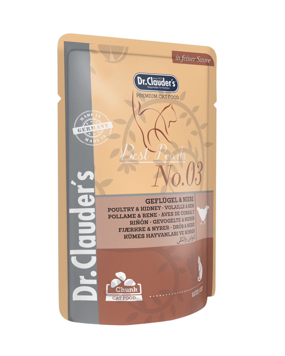 Dr.Clauder’s Húmedo Best Pearls En Salsa Ave Y Riñón 20x100Gr Pouch Gato