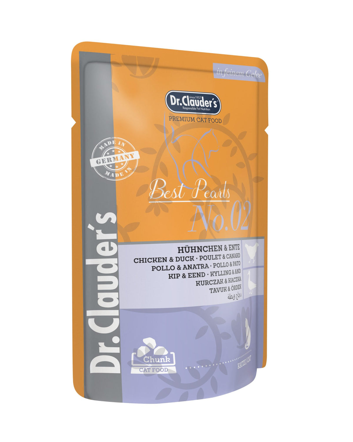 Dr.Clauder’s Húmedo Best Pearls En Gelatina Pollo Y Pato 20x100Gr Pouch Gato