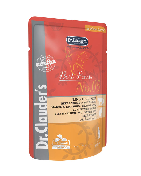 Dr.Clauder’S Húmedo Best Pearls En Gelatina N.5 Ternera Y Pavo 20X100Gr Pouch Gato