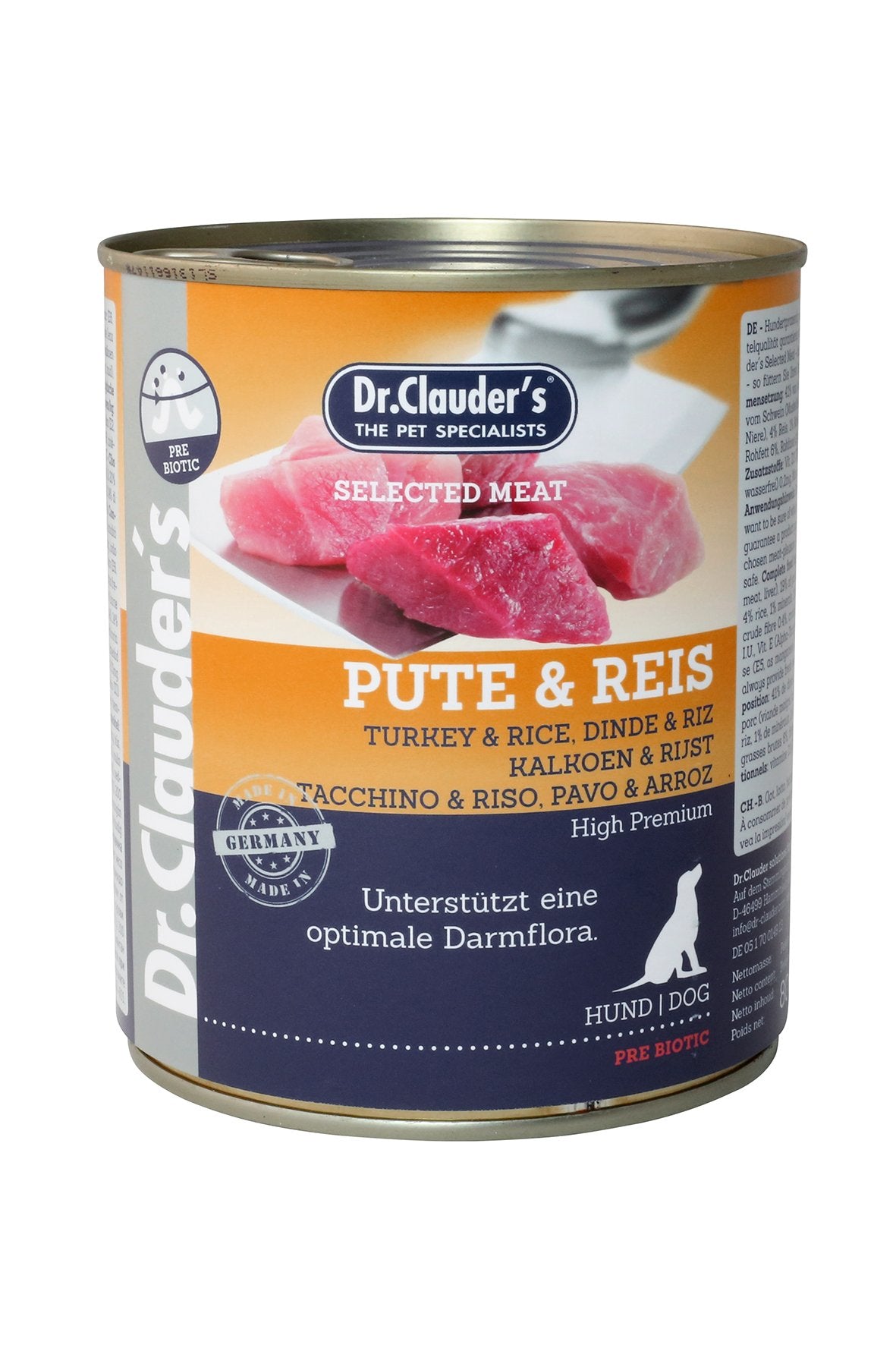 Dr.Clauder’s Húmedo Carne Seleccionada Prebiotic Pavo Y Arroz 6x800G Perro