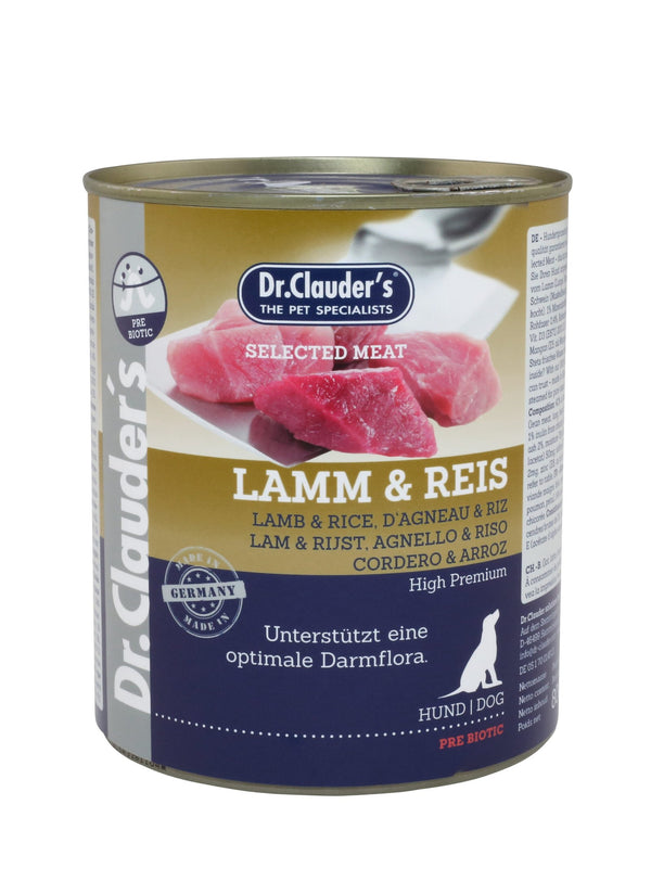 Dr.Clauder’S Húmedo Carne Seleccionada Prebiotic Cordero Y Arroz 6X800G Perro