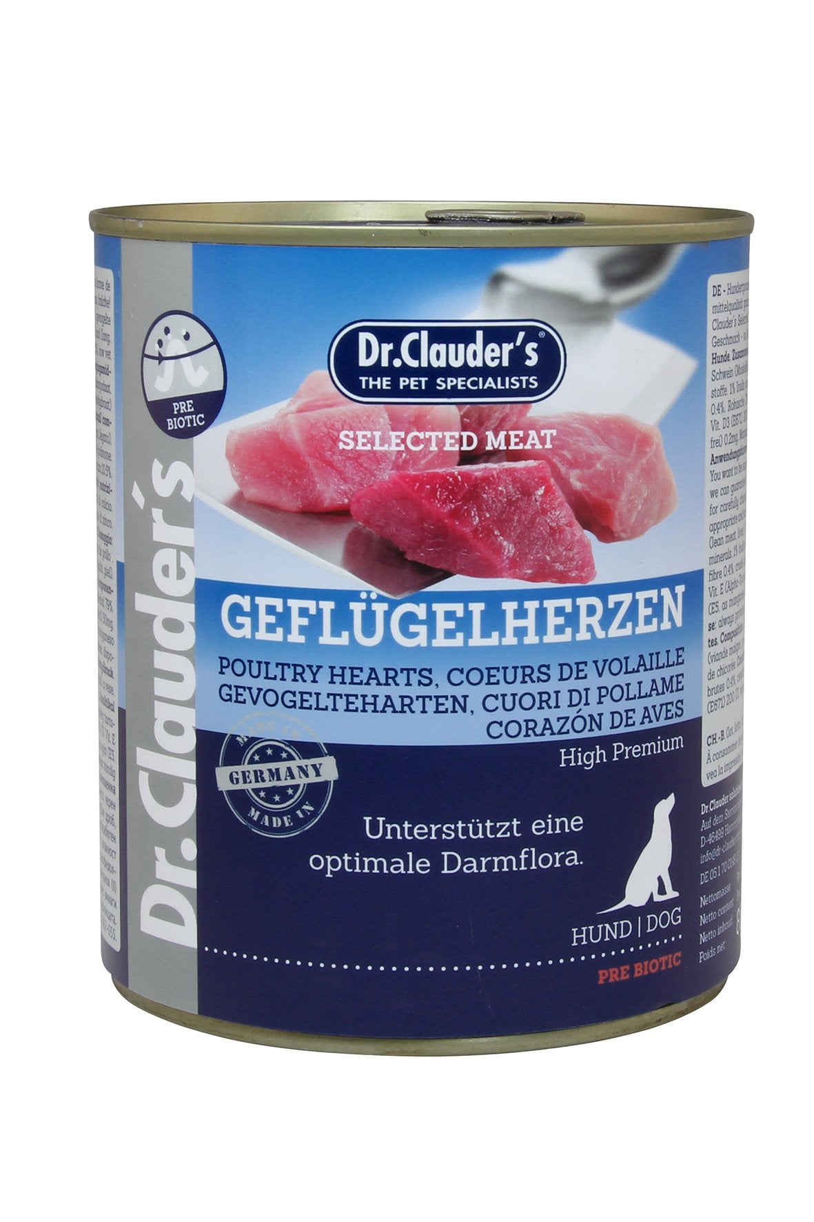 Dr.Clauder’s Húmedo Carne Seleccionada Prebiotic Corazones De Ave 6x800G Perro