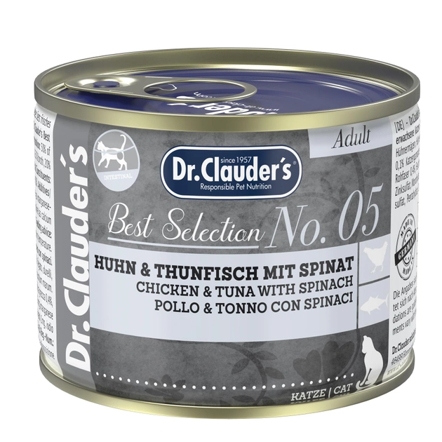 Dr.Clauder’s Húmedo Best Selection Adult No. 5 Pollo Y Atún Con Espinacas 6x200Gr Gato