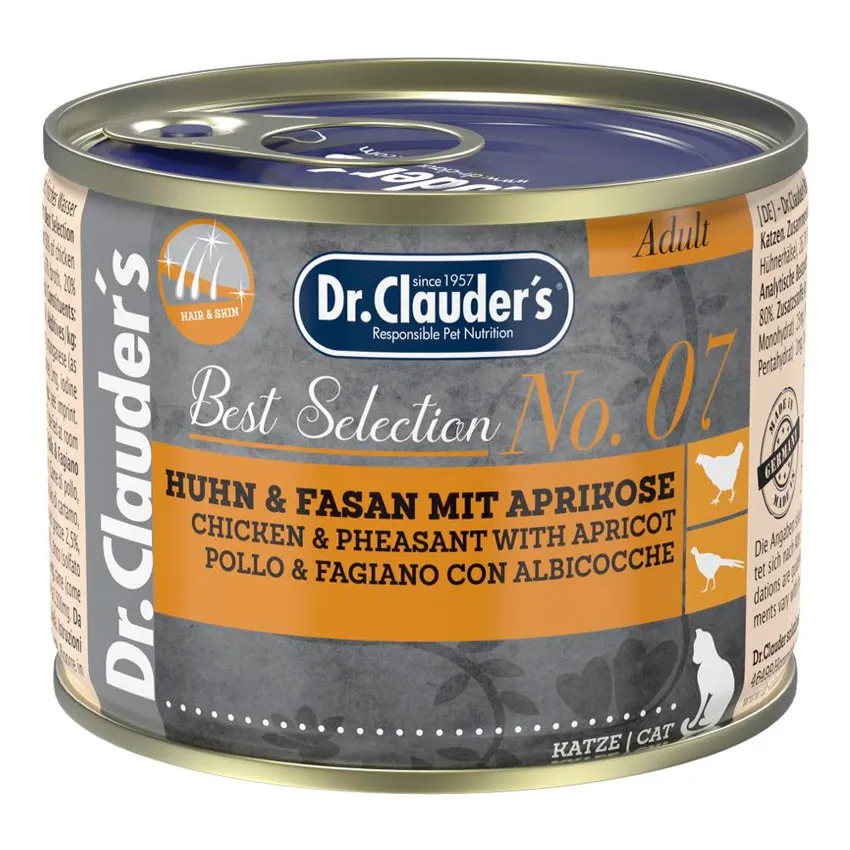 Dr.Clauder’s Húmedo Best Selection Adult No. 7 Pollo Y Faisán Con Albaricoque  6x200Gr Gato