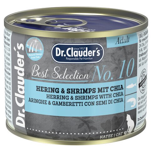 Dr.Clauder’S Húmedo Best Selection Adulto No. 10 Arenque Y Camarones + Chia 6X200Gr Gato
