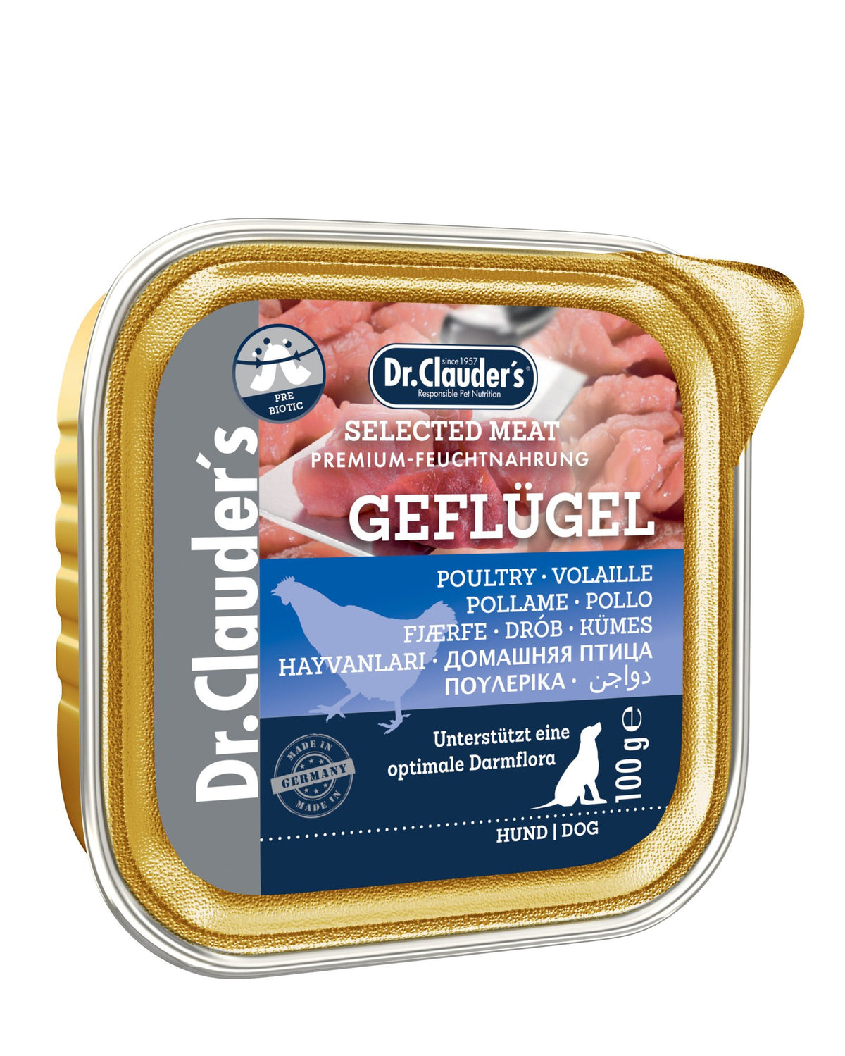 Dr.Clauder’s Húmedo Carne Seleccionada Prebiotic Ave 30x100Gr Perro