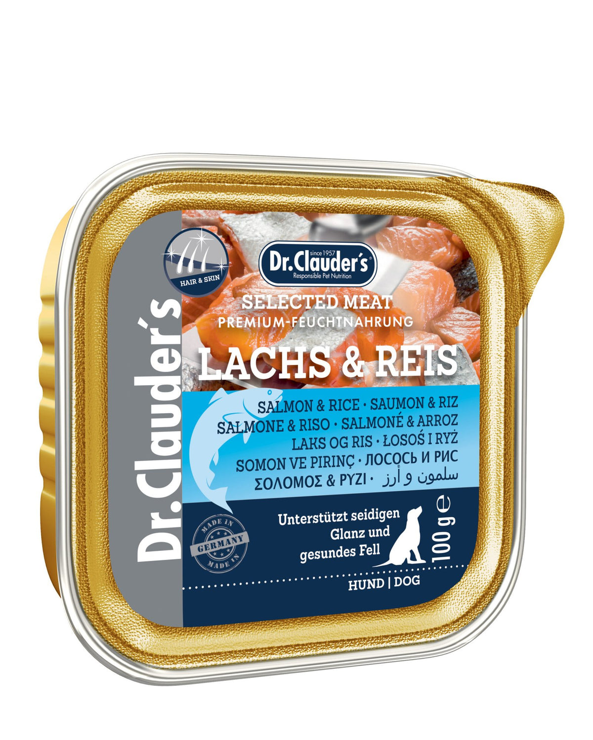 Dr.Clauder’s Húmedo Carne Seleccionada Pro Hair & Skin Salmón Y Arroz 30x100G Perro