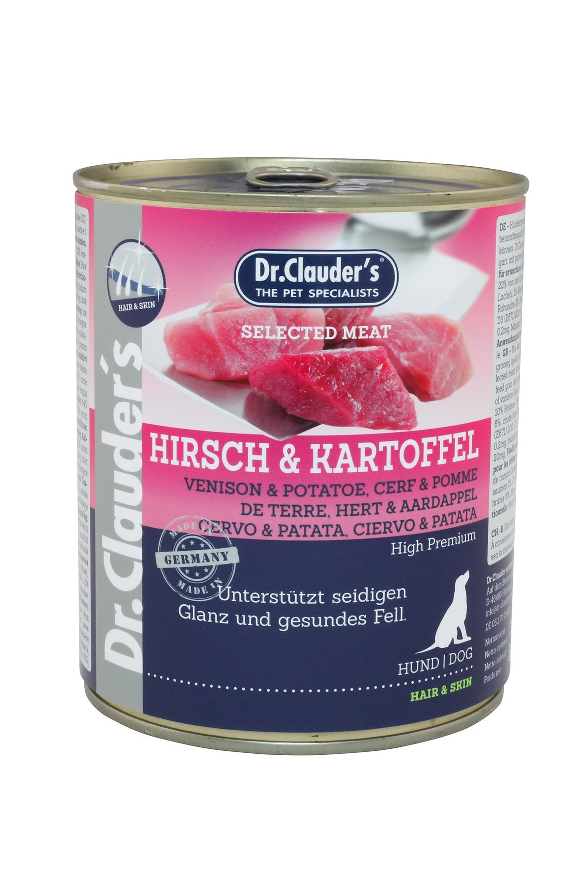 Dr.Clauder’s Húmedo Carne Seleccionada Pro Hair & Skin Venado Y Patata 6x800Gr Perro