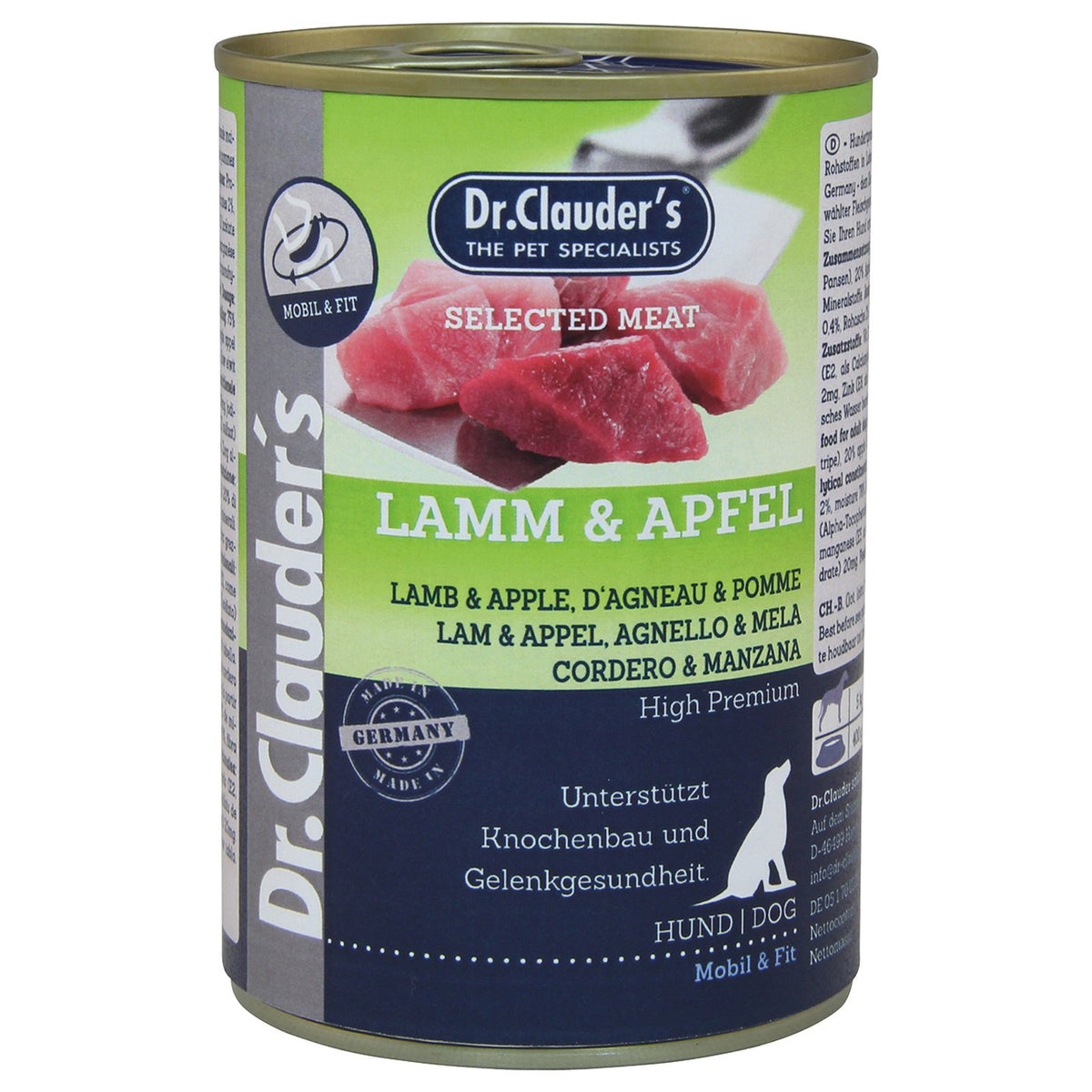 Dr.Clauder’s Húmedo Carne Seleccionada Prebiotic Cordero Y Manzana 6x400G Perro